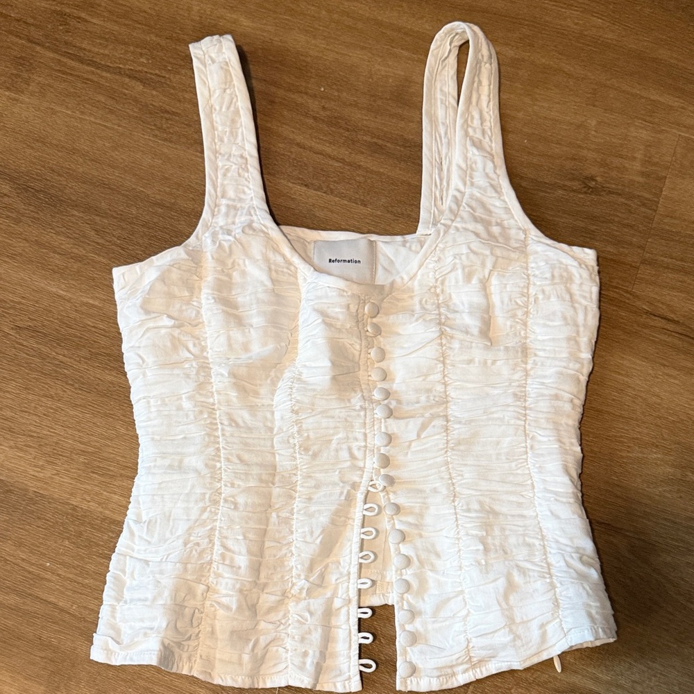 Reformation Cream Button-Front Blouse